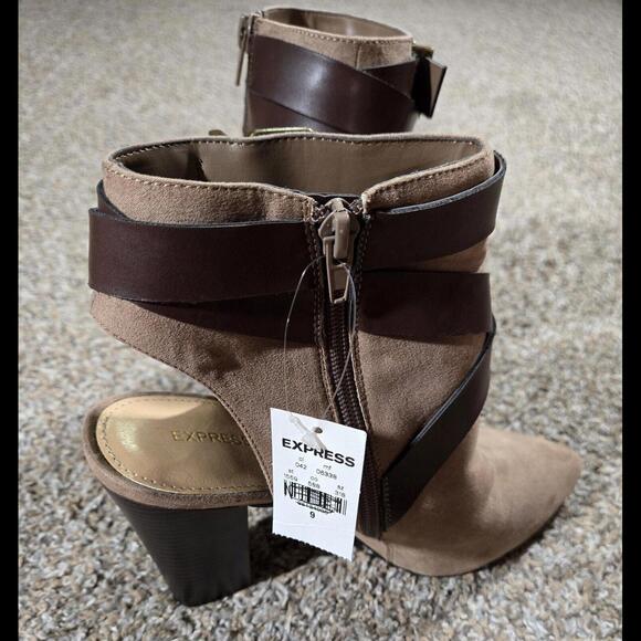 Express Pointed Toe Open Back Tan High Heel Shoe Size 9 - Picture 5 of 12